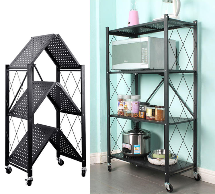 Foldable Metal Rack Kitchen Storage Shelf Home Free Installation Stand Shelf