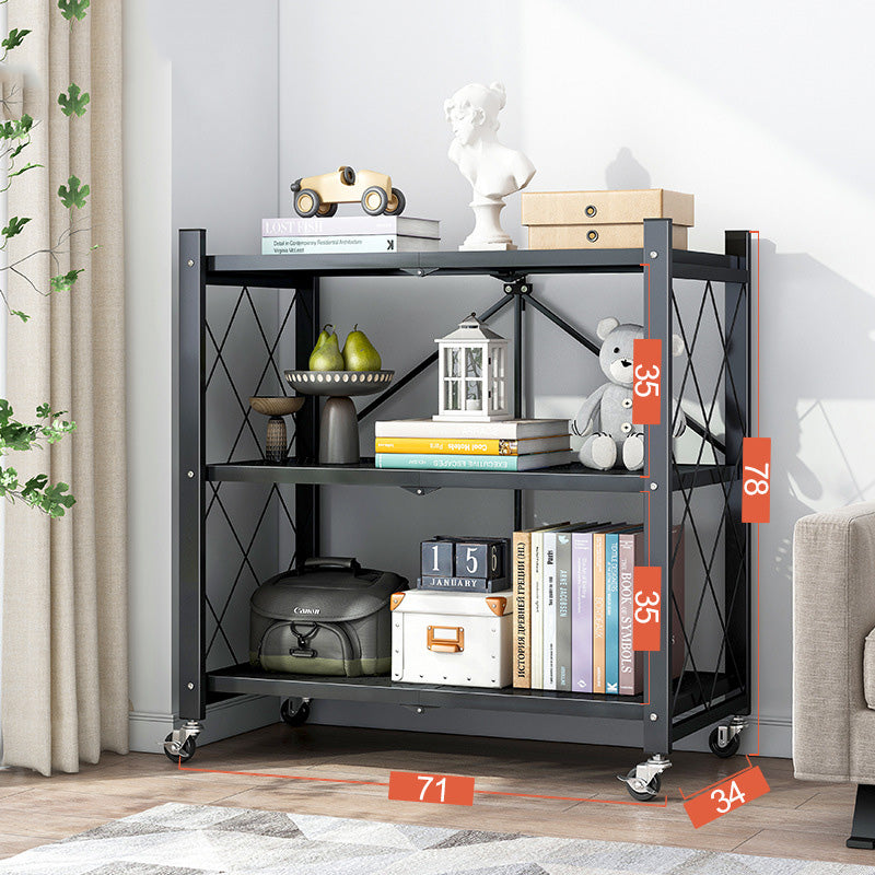 Foldable Metal Rack Kitchen Storage Shelf Home Free Installation Stand Shelf